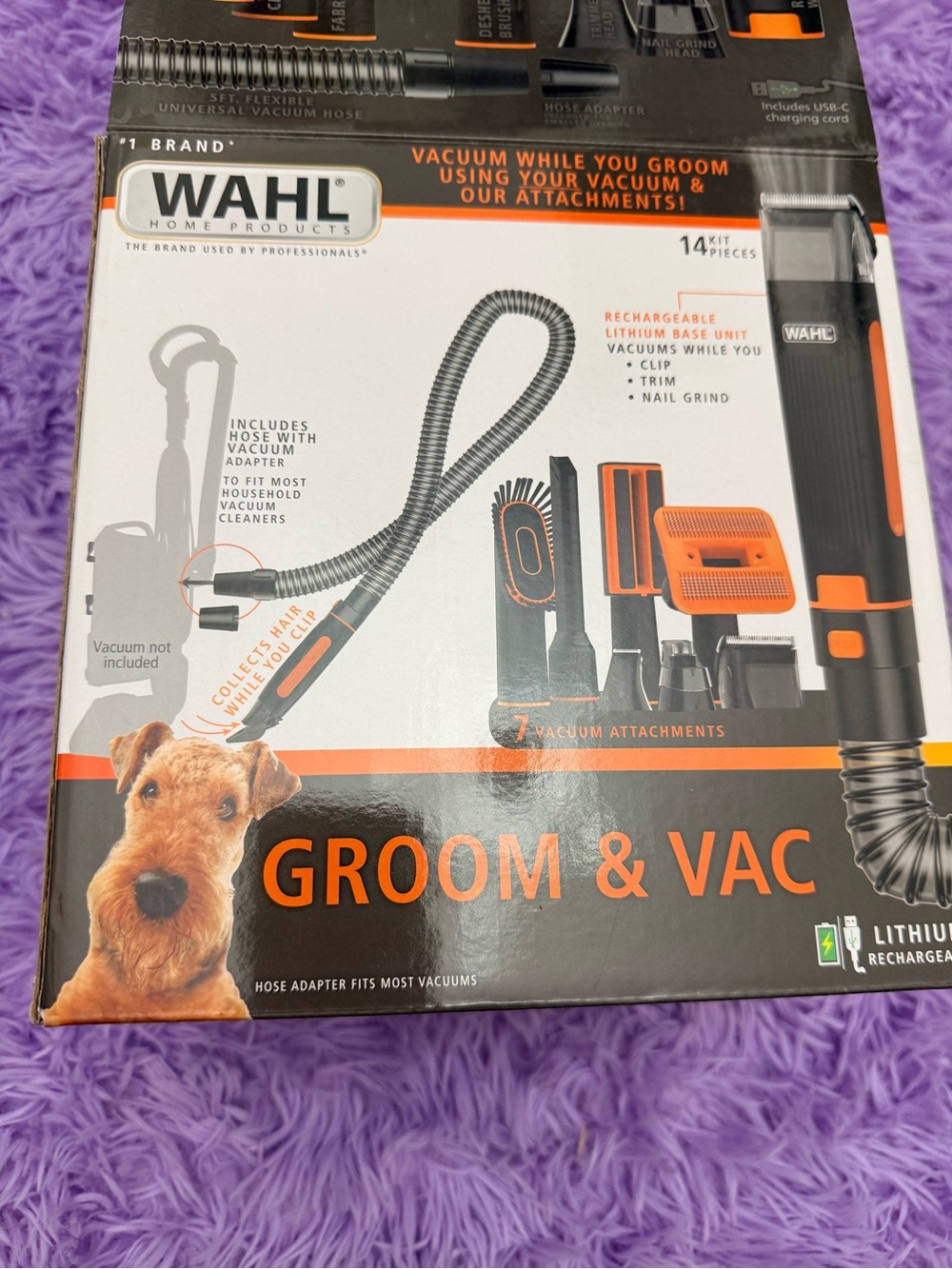 Wahl Black and Orange Groom & Vac Pet Grooming Kit